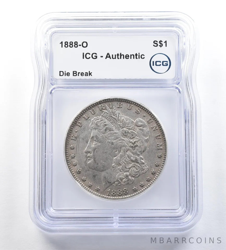 1888-O Morgan Silver Dollar Die Break Authentic ICG *0540