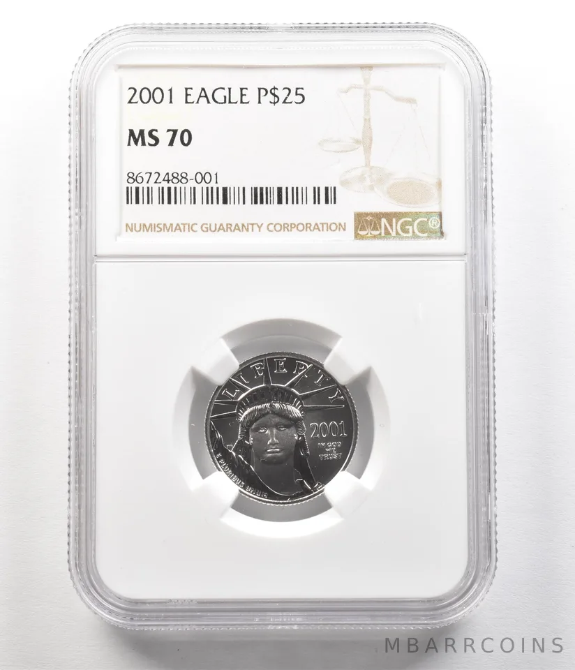 2001 $25 American Platinum Eagle 1/4 Oz Platinum MS70 NGC *4958