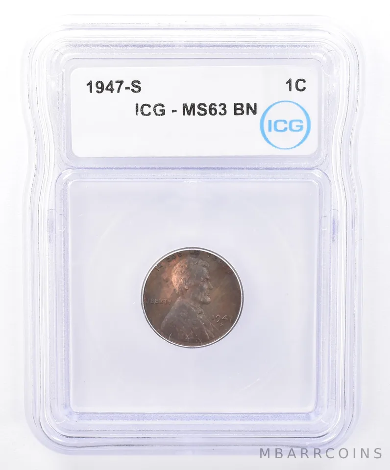 1947-S Lincoln Wheat Cent MS63 BN ICG Beautiful Tone *9297