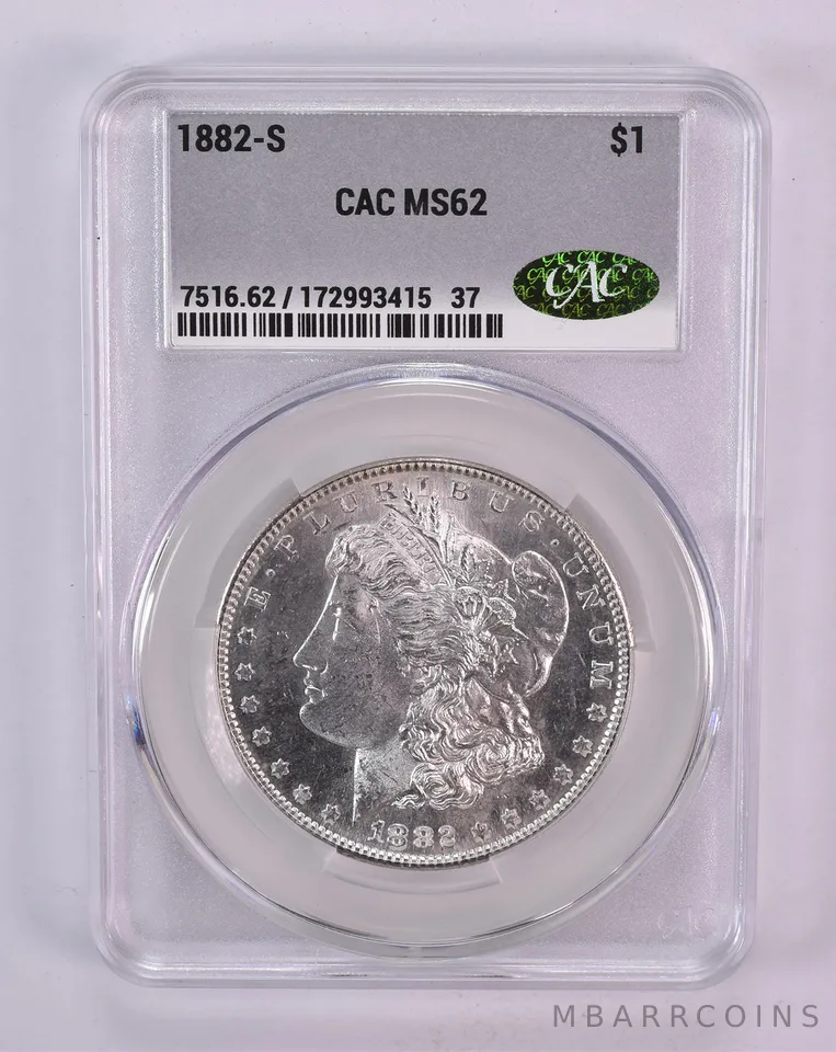 1882-S Morgan Silver Dollar MS62 CAC CACg