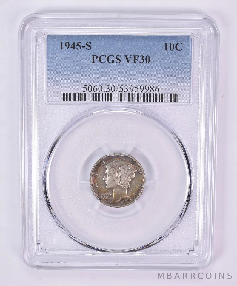 1945-S Mercury Dime VF30 PCGS Beautiful Tone a1108