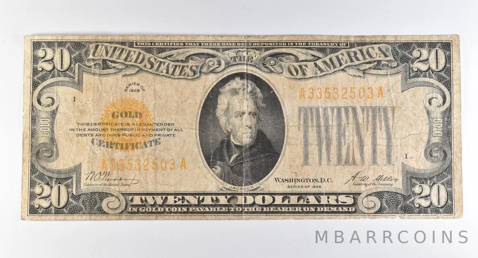 1928 $20 Gold Certificate Yellow Seal *8234
