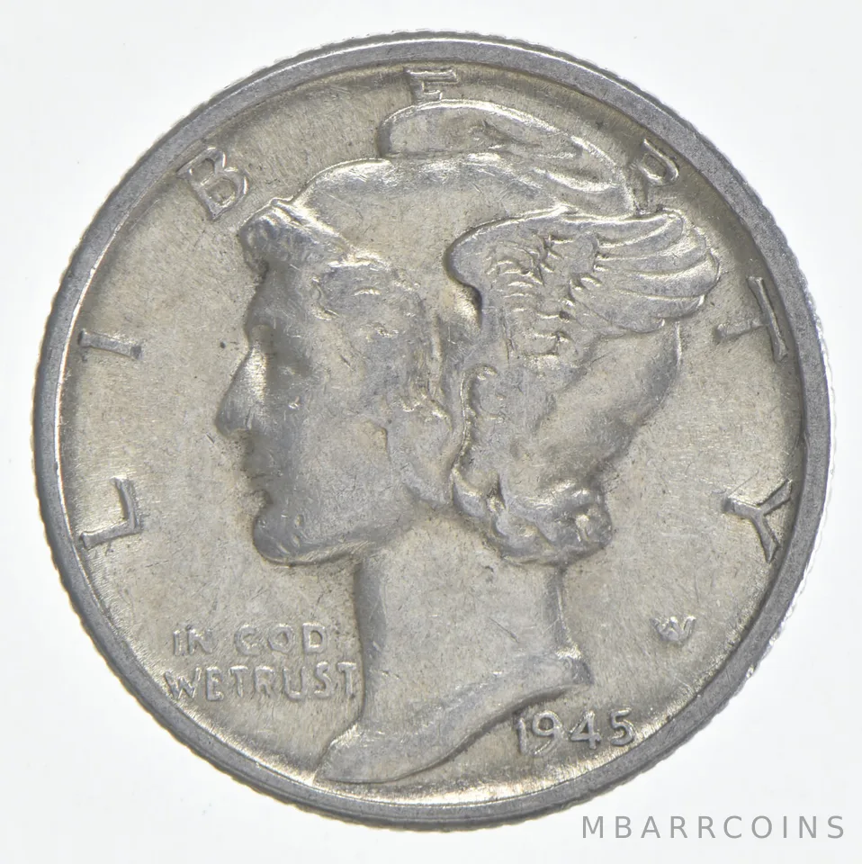 1945-D Mercury Dime 90% Silver AU Almost Unc