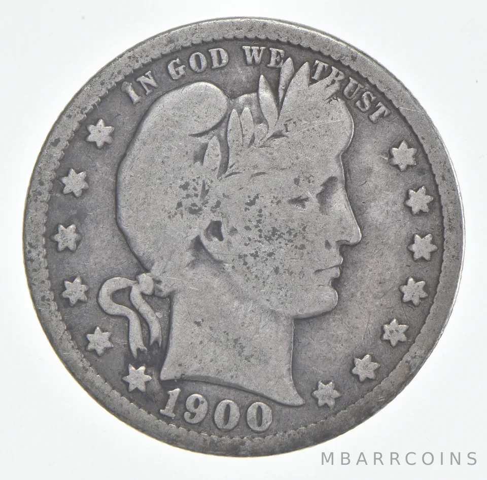1900-S Barber Quarter 90% Silver VG Condition