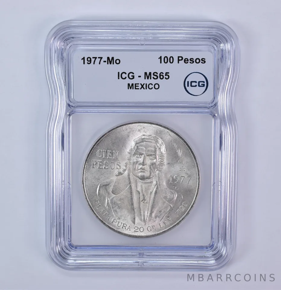 1977 Mo Mexico 100 Pesos Silver MS65 ICG