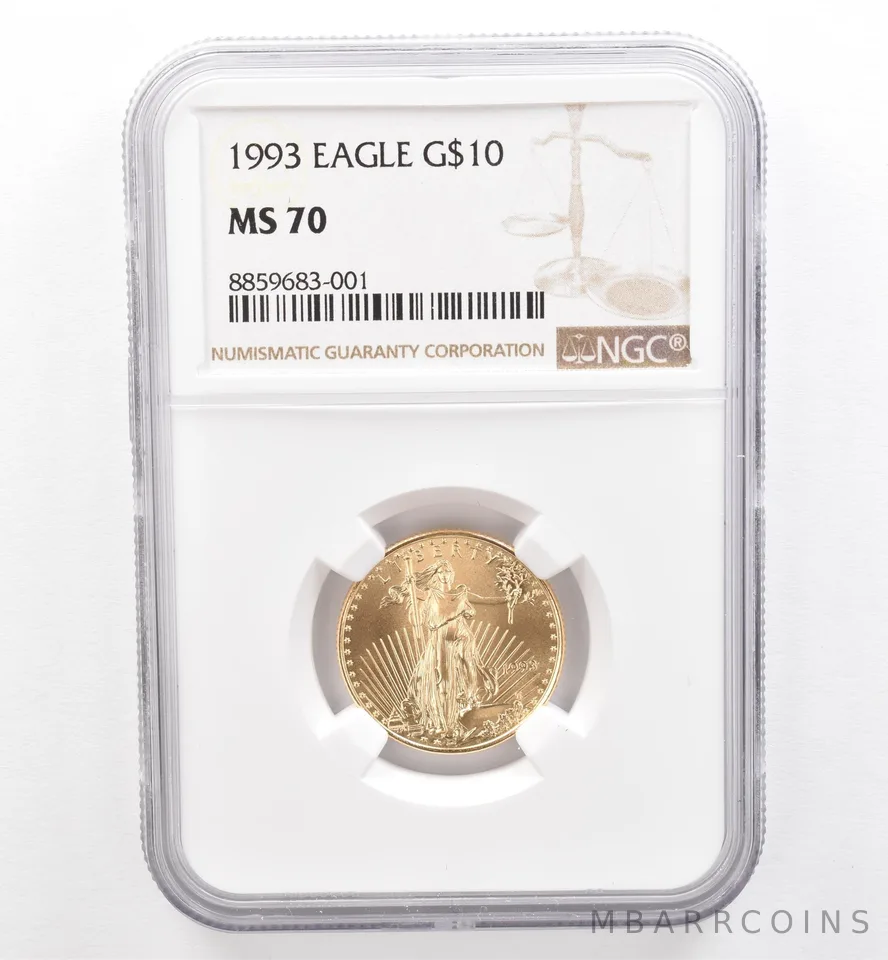 1993 $10 American Gold Eagle 1/4 Oz Gold MS70 NGC *0359