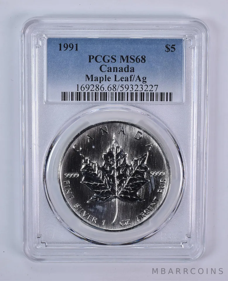 1991 Canada 5 Dollars Silver Maple Leaf MS68 PCGS Blue Label