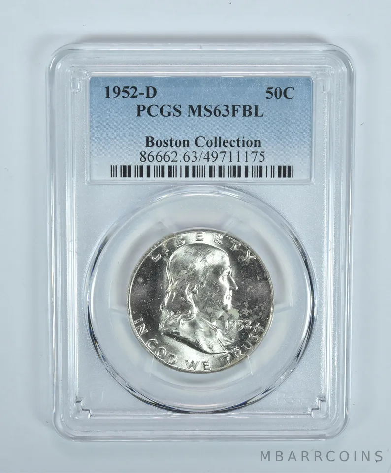 1952-D Franklin Half Dollar Boston Collection MS63 FBL PCGS Blue Label