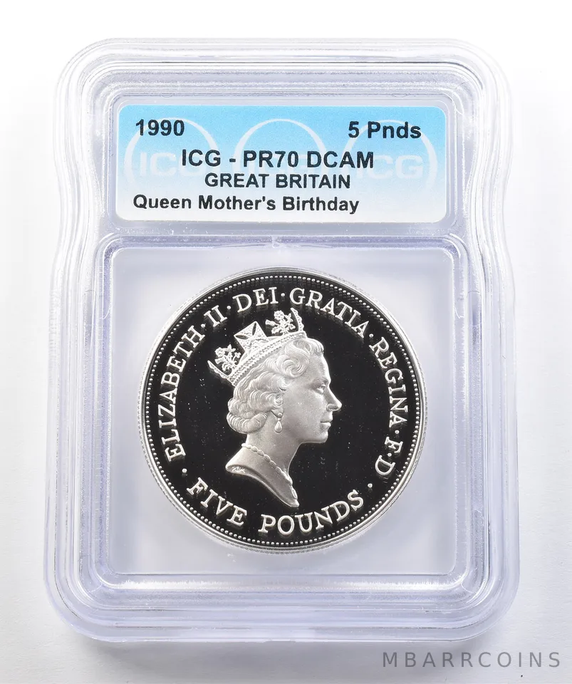 1990 Great Britain 5 Pounds Queen Mother's Birthday PR70 DCAM ICG a0450
