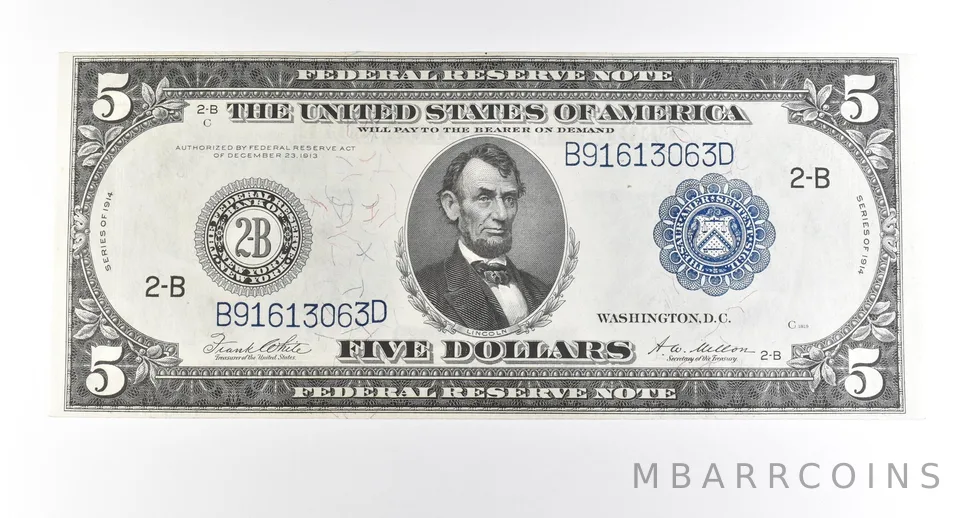 1914 $5 New York NY FRN Large Note Blue Seal *2742
