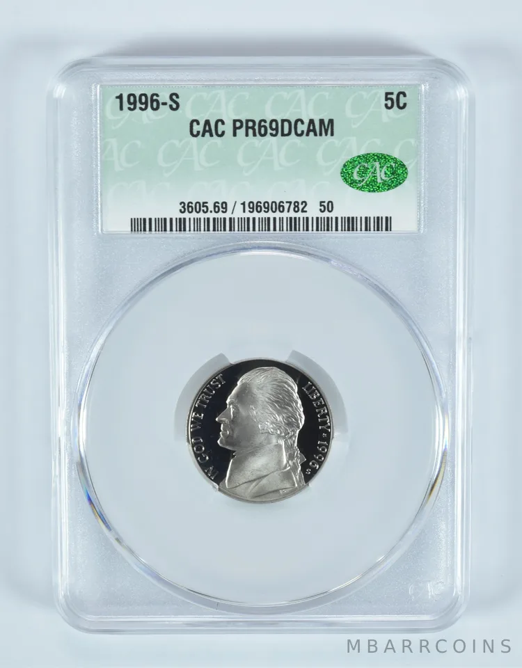 1996-S Jefferson Nickel PR69 DCAM CAC CACg