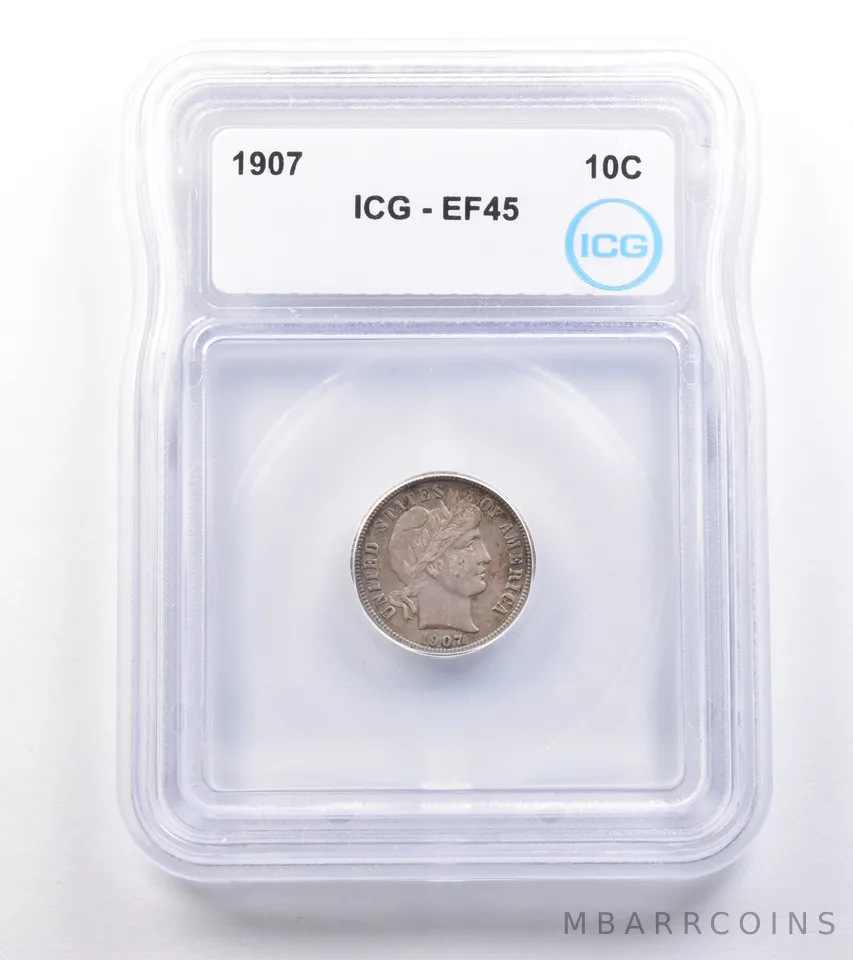 1907 Barber Dime EF45 ICG *4873