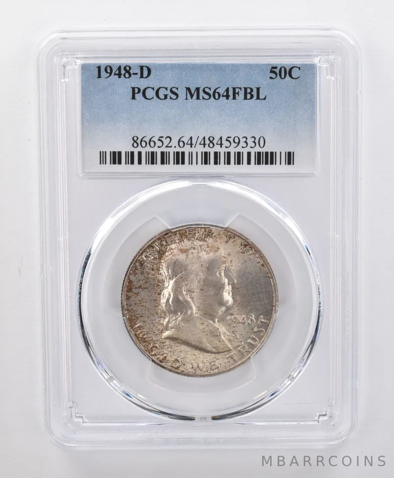 MS64 FBL 1948-D Franklin Half Dollar PCGS Beautifully Toned a1411