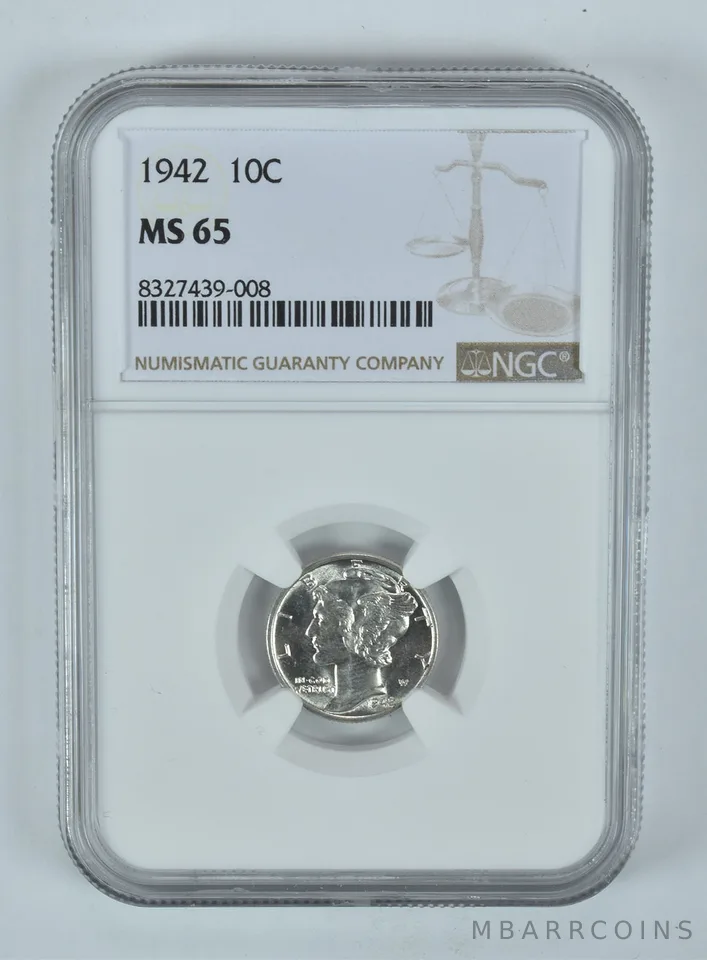 1942 Mercury Dime MS65 NGC Brown Label
