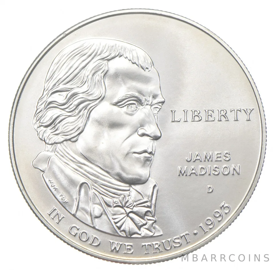 1993-D Unc Madison Bill of Rights Commemorative Silver Dollar $1