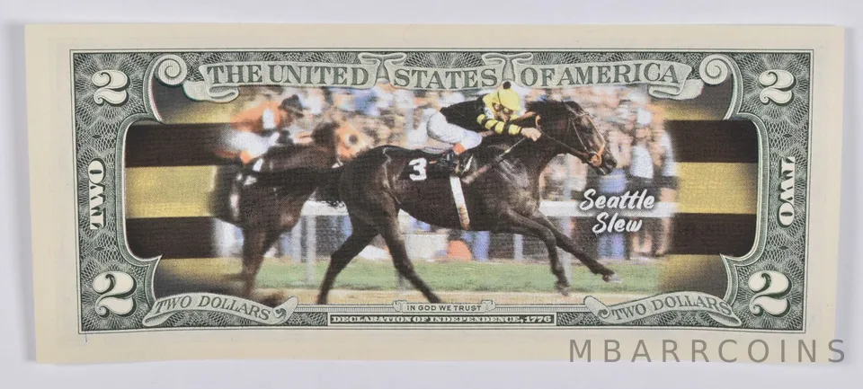 2017 $2 Colorized US Note Race Horse - Seattle Slew Custom Printed FRN