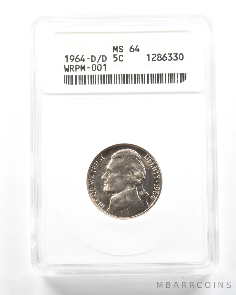1964-D/D Jefferson Nickel WRPM-001 MS64 ANACS *2046