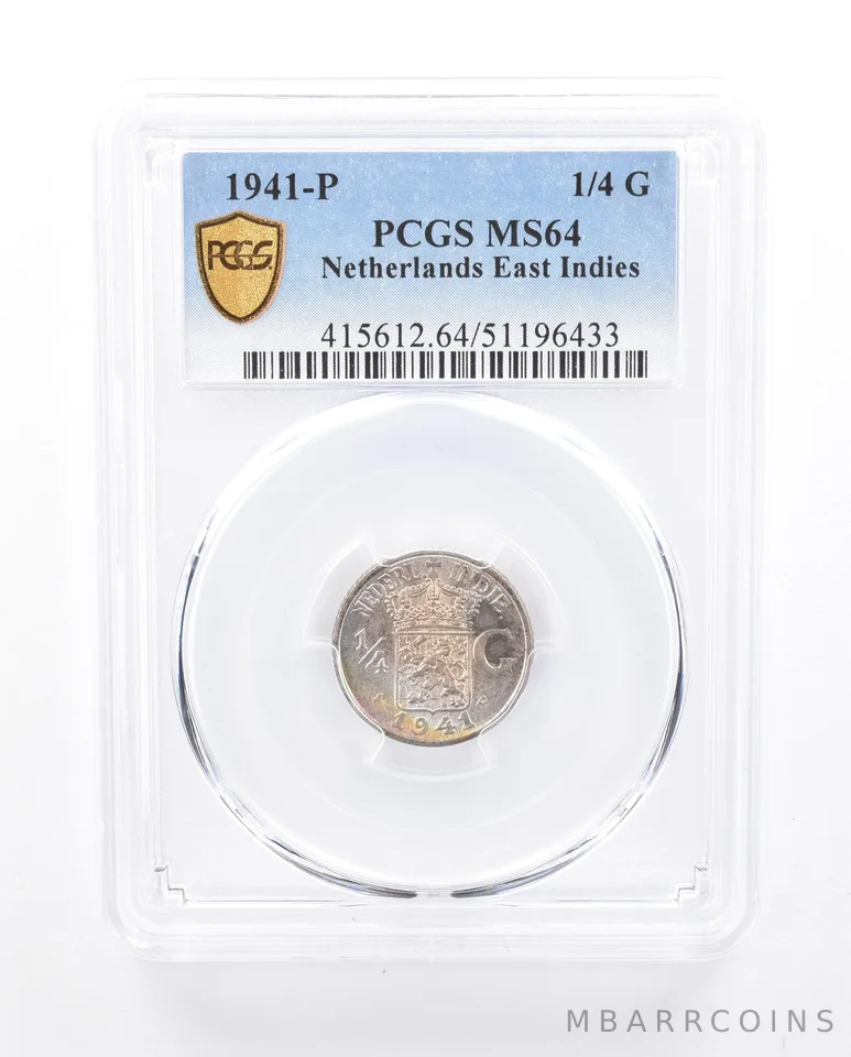 1941 P Netherlands East Indies 1/4 Gulden MS64 PCGS Beautiful Tone a5367