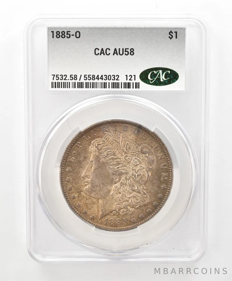 1885-O Morgan Silver Dollar AU58 CAC CACg Beautiful Tone *6619
