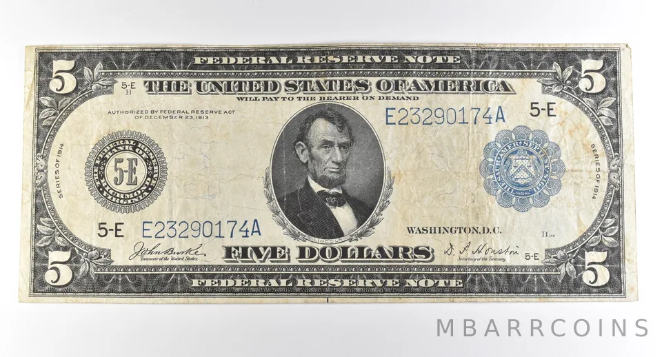 1914 $5 Richmond VA FRN Large Note Blue Seal *3708