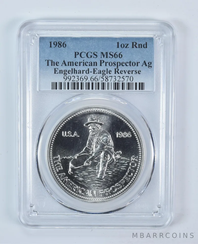 1986 Engelhard Prospector 1 Oz Silver Round Eagle Reverse MS66 PCGS