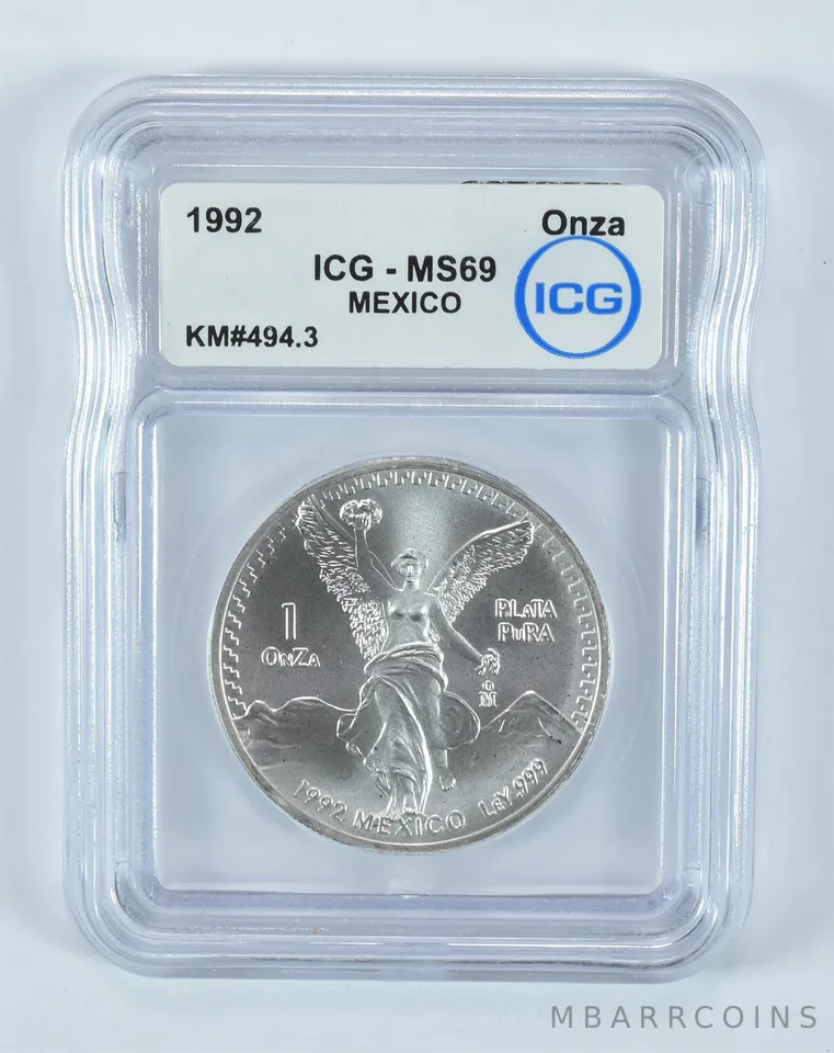 1992 Mexico 1 Onza Silver Libertad MS69 ICG