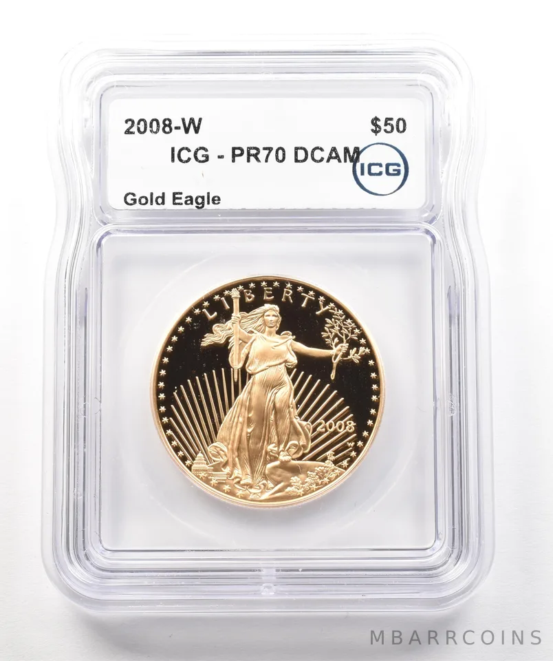 2008-W $50 American Gold Eagle 1 Oz Gold PR70 DCAM ICG
