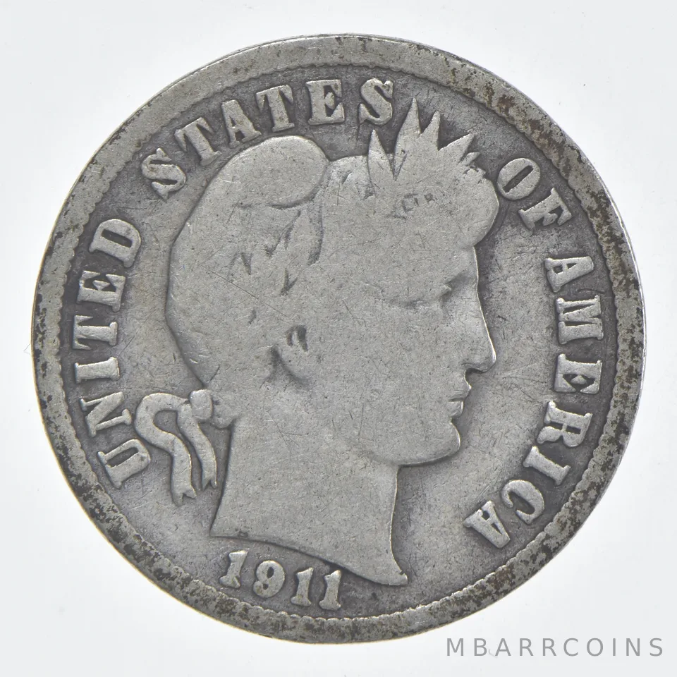 1911-D Barber Dime 90% Silver VG Condition