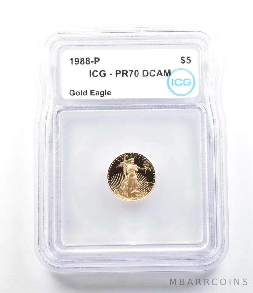1988-P $5 American Gold Eagle 1/10 Oz Gold PR70 DCAM ICG