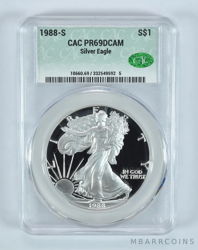 1988-S American Silver Eagle PR69 DCAM CAC CACg
