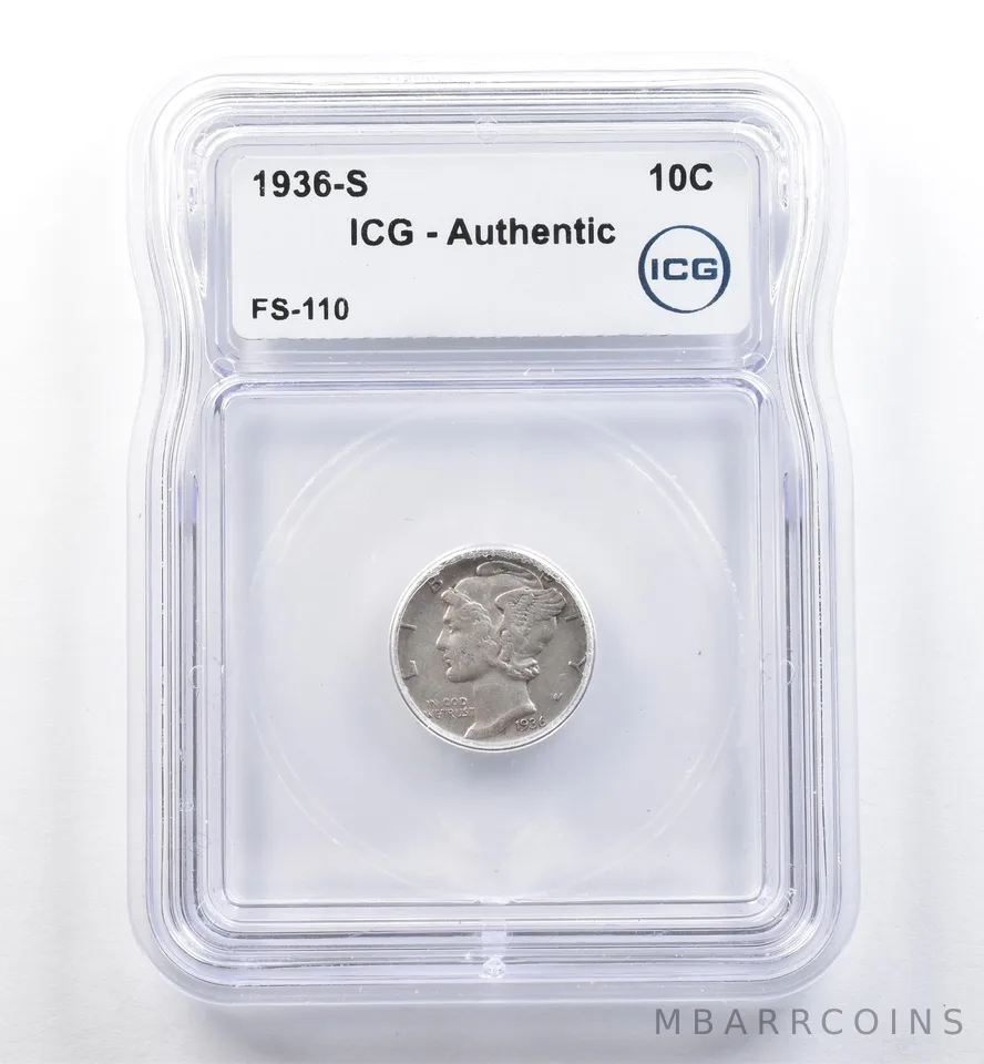 1936-S Mercury Dime FS-110 Authentic ICG *5987
