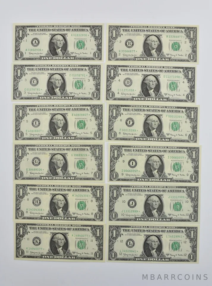 Lot (12) 1963 A $1 District Set Star Note FRN *1738