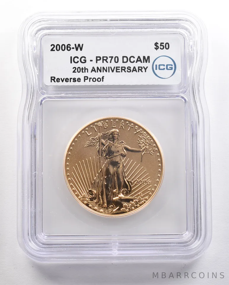 2006-W $50 American Gold Eagle 1 Oz Gold Reverse Proof PR70 DCAM ICG *4391