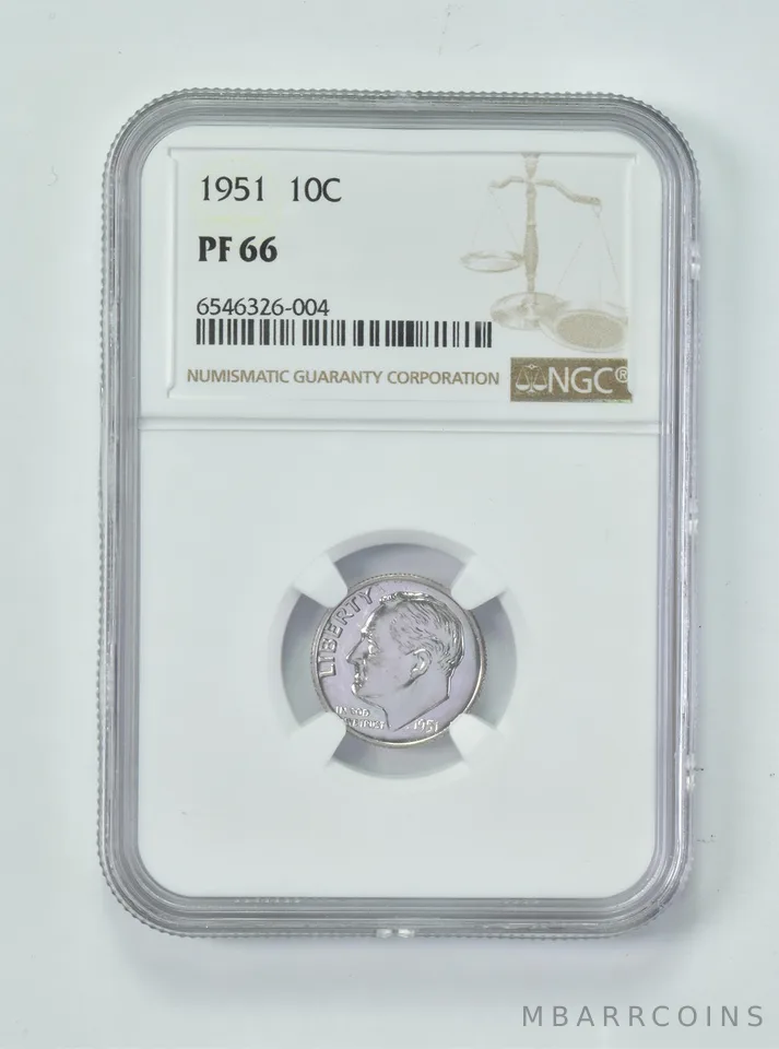 1951 Roosevelt Dime PF66 NGC Brown Lbl