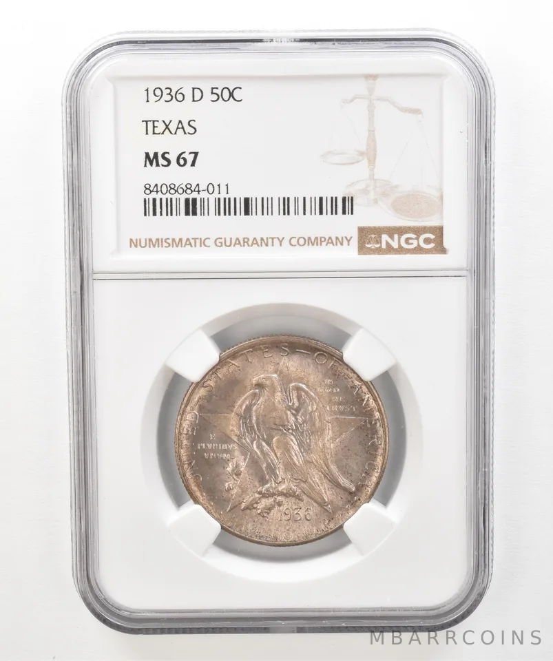 1936-D Texas Commemorative Half Dollar MS67 NGC Beautiful Tone *5203