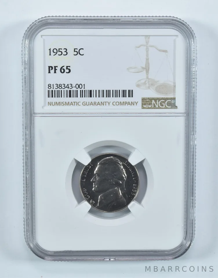 1953 Jefferson Nickel PF65 NGC Brown Label