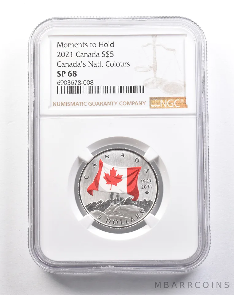 2021 Canada 5 Dollars Silver Moments To Hold Canada's Natl Colors SP68 NGC *5272
