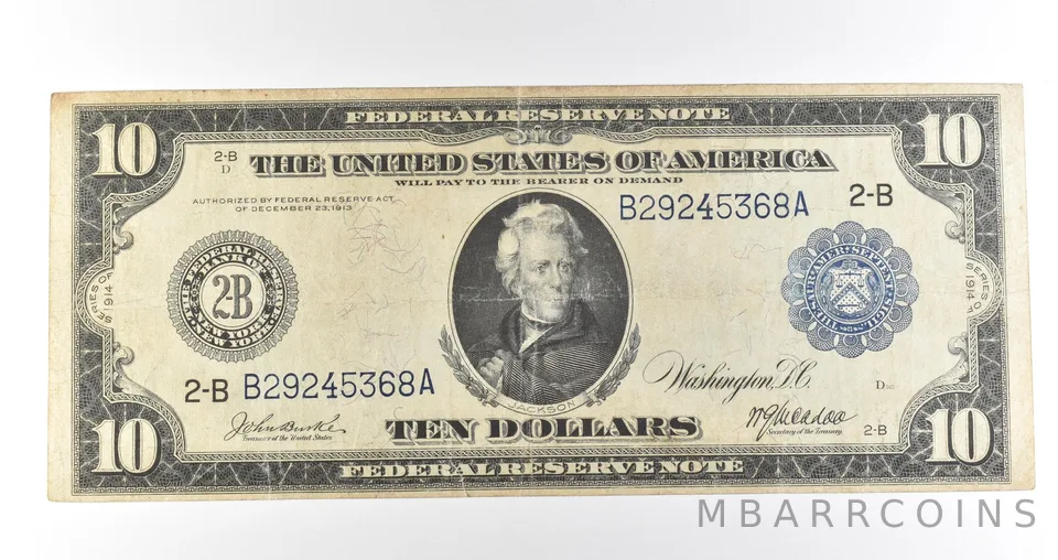 1914 $10 New York NY FRN Blue Seal Large Note Fr#908 *4619