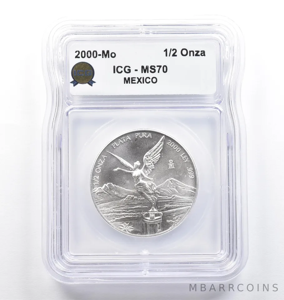 2000 Mo Mexico 1/2 Onza Silver Libertad MS70 ICG *6929
