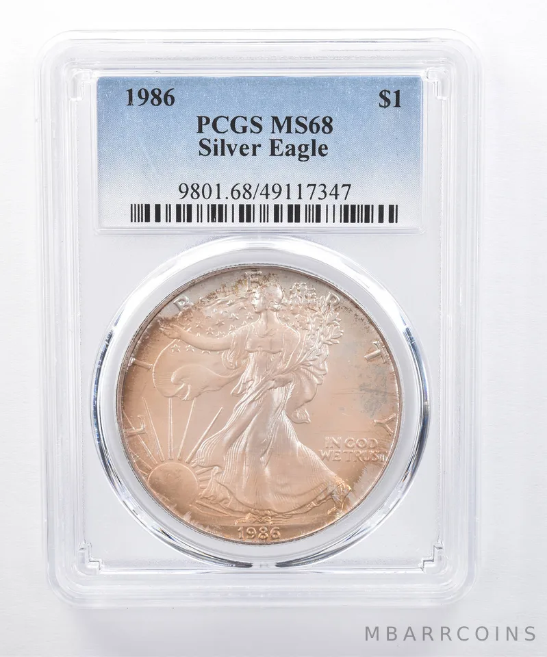1986 American Silver Eagle MS68 PCGS Beautiful Tone *8400