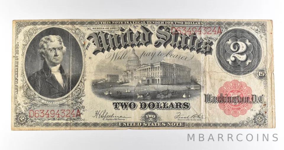 1917 $2 Legal Tender Large Note Red Seal *4568