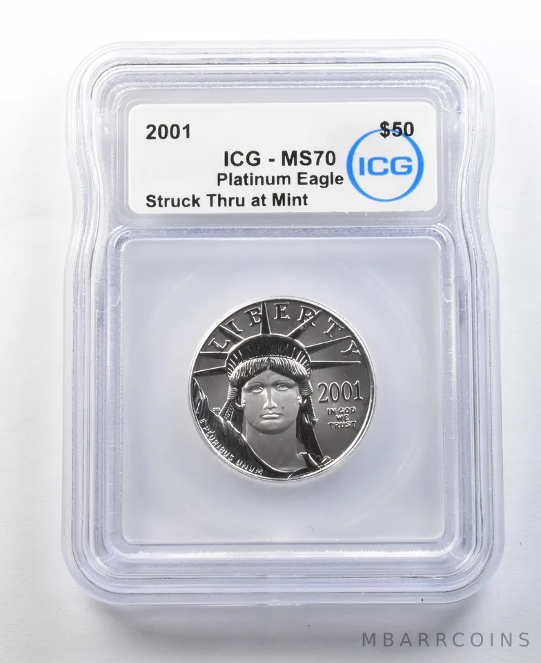 2001 $50 American Platinum Eagle Struck Thru 1/2 Oz Platinum MS70 ICG *0338
