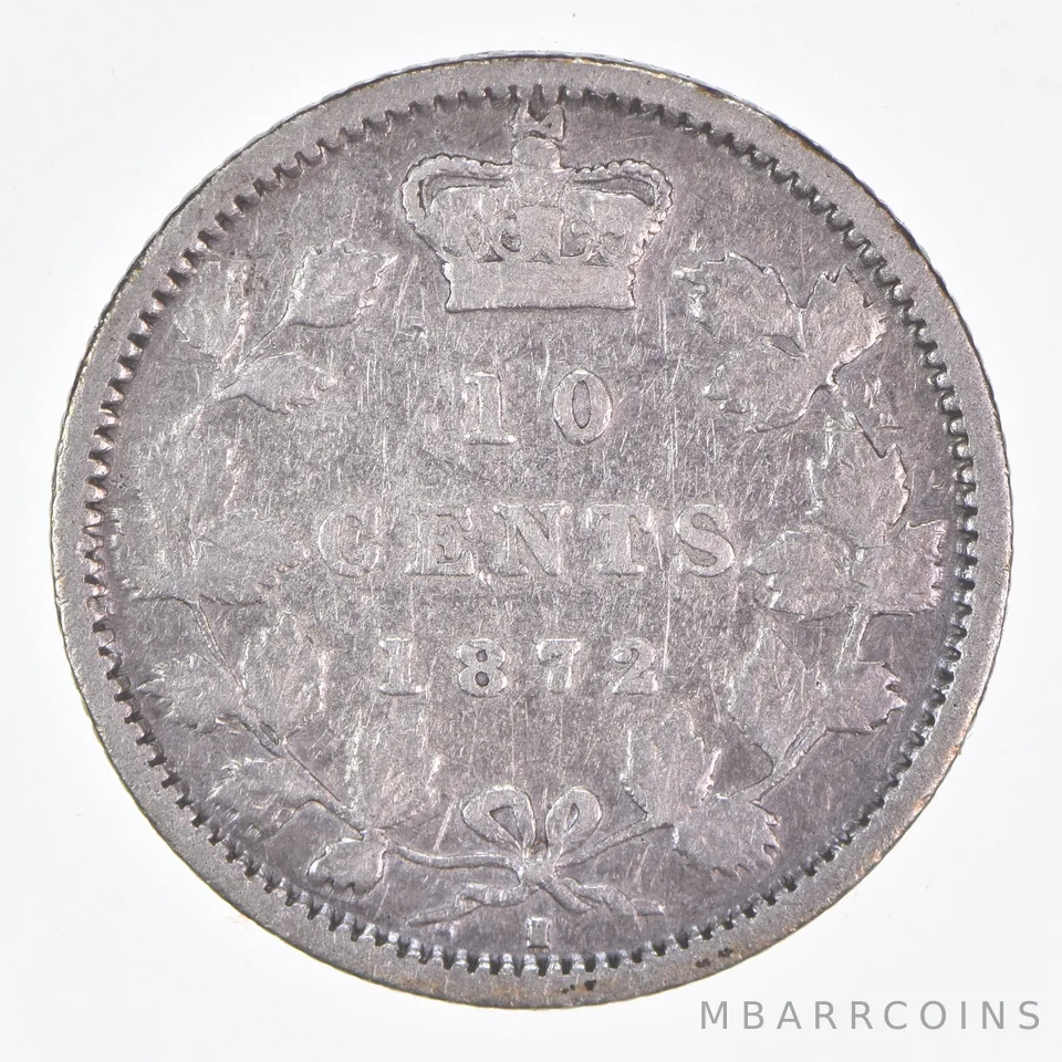 Better Date - 1872 Canada 10 Cents World Coin- Silver *091