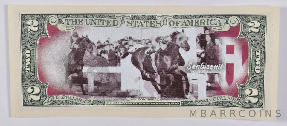 2017 $2 Colorized US Note Race Horse - Seabiscuit Custom Printed FRN