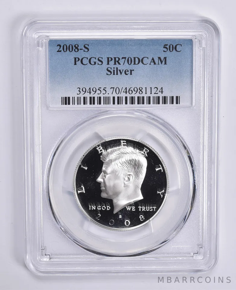 2008-S Kennedy Half Dollar Silver PR70 DCAM PCGS Blue Lbl