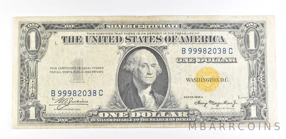 1935 A $1 Silver Certificate North Africa Yellow Seal Fr#2309 WWII *9366