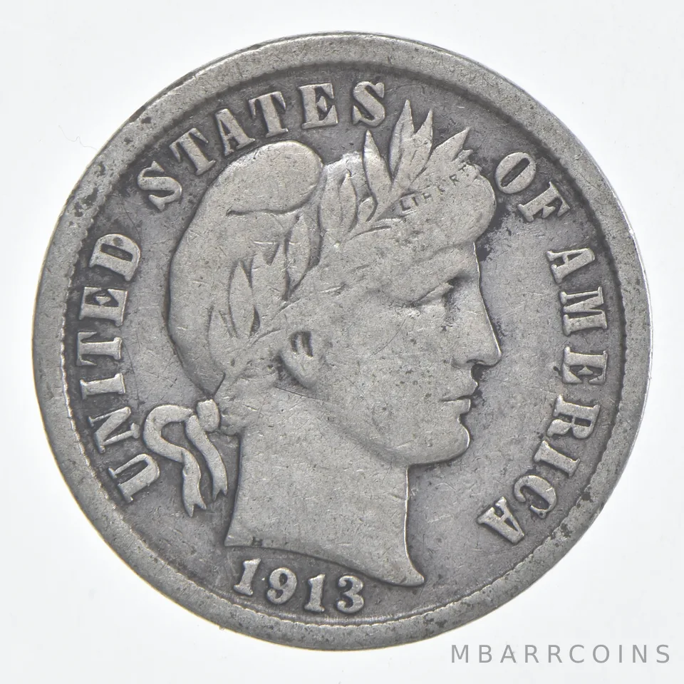1913 (P) Barber Dime 90% Silver FINE Condition