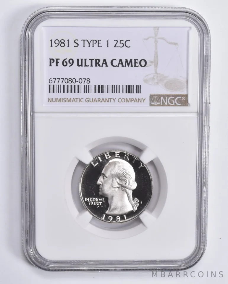 1981-S Washington Quarter Type 1 PF69 UCAM NGC Brown Lbl
