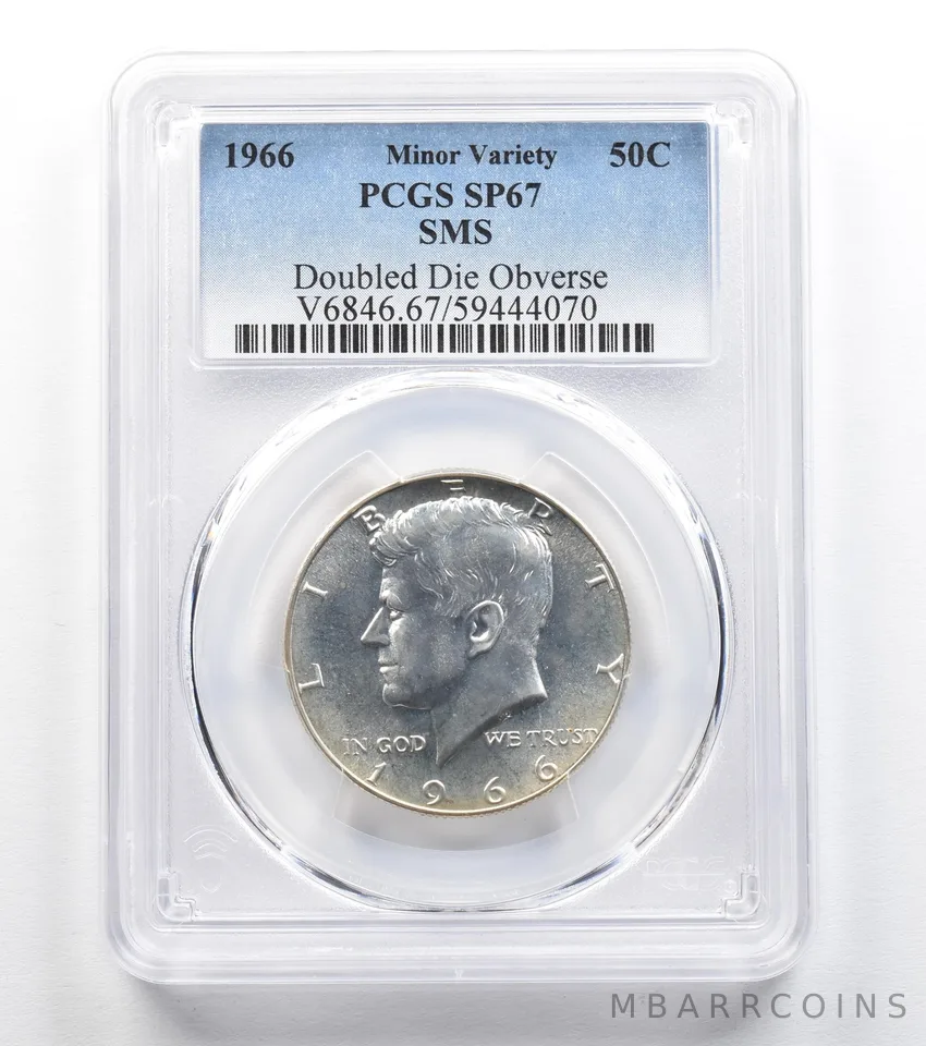 1966 Kennedy Half Dollar SMS Doubled Die Obverse SP67 PCGS *9666
