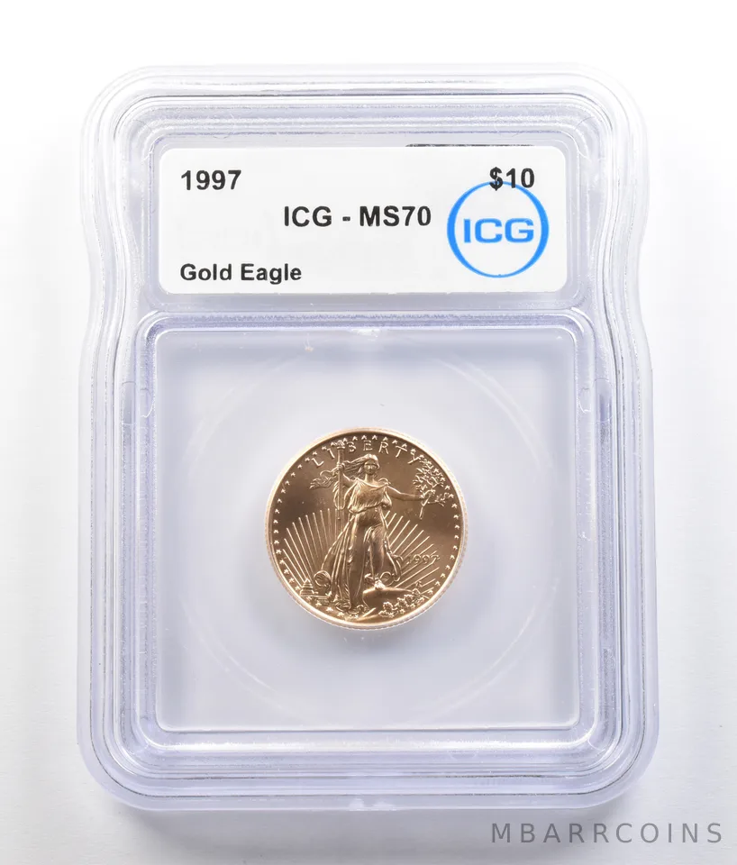 1997 $10 American Gold Eagle 1/4 Oz Gold MS70 ICG